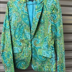 Jones New York Turquoise and Gold Paisley Blazer